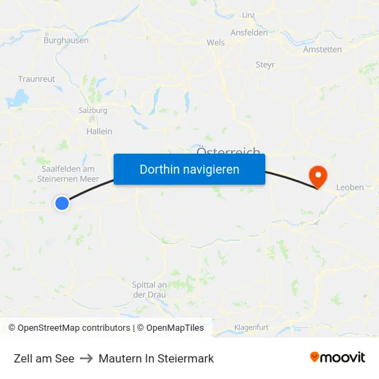 Zell am See to Mautern In Steiermark map