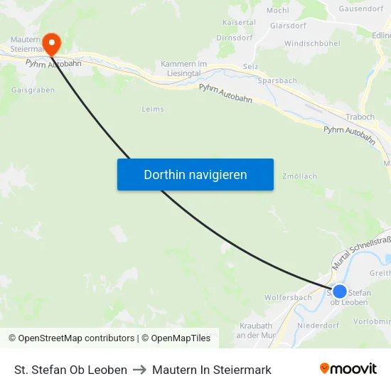 St. Stefan Ob Leoben to Mautern In Steiermark map