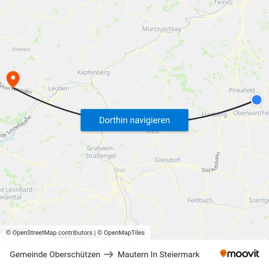 Gemeinde Oberschützen to Mautern In Steiermark map
