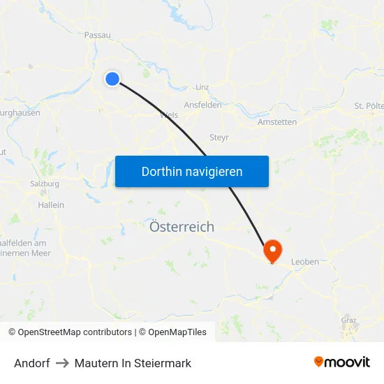 Andorf to Mautern In Steiermark map