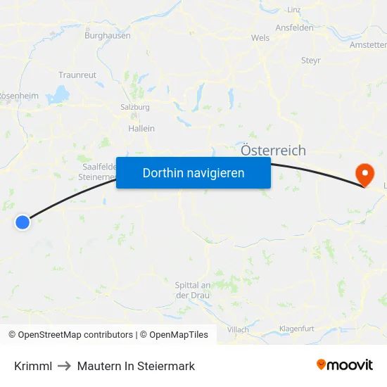 Krimml to Mautern In Steiermark map