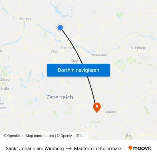 Sankt Johann am Wimberg to Mautern In Steiermark map