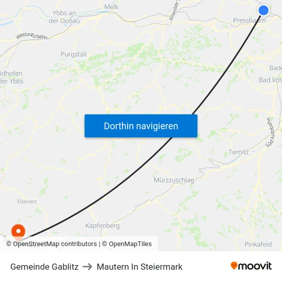 Gemeinde Gablitz to Mautern In Steiermark map