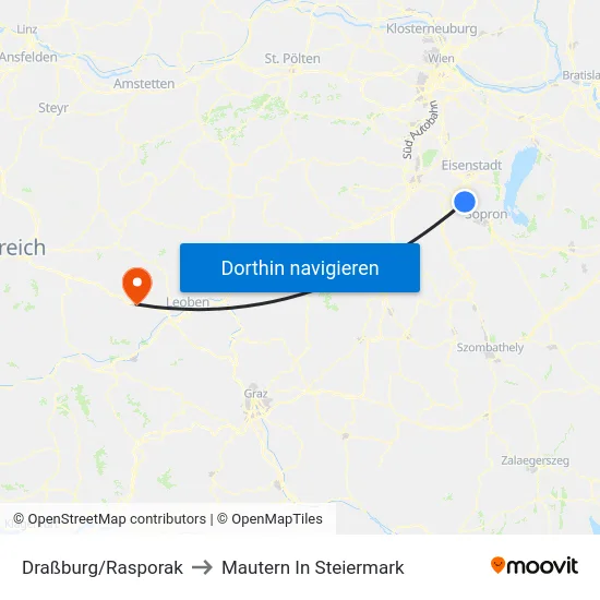 Draßburg/Rasporak to Mautern In Steiermark map