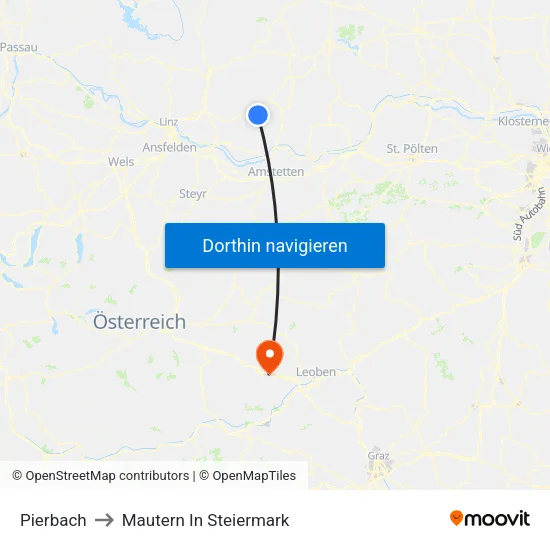 Pierbach to Mautern In Steiermark map
