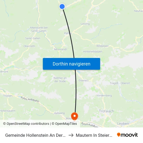 Gemeinde Hollenstein An Der Ybbs to Mautern In Steiermark map