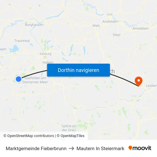 Marktgemeinde Fieberbrunn to Mautern In Steiermark map