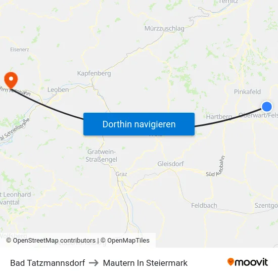 Bad Tatzmannsdorf to Mautern In Steiermark map