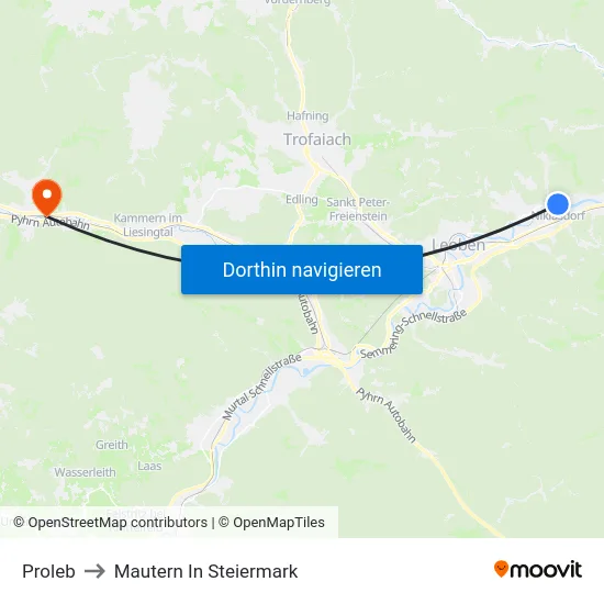 Proleb to Mautern In Steiermark map