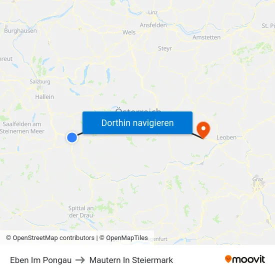 Eben Im Pongau to Mautern In Steiermark map
