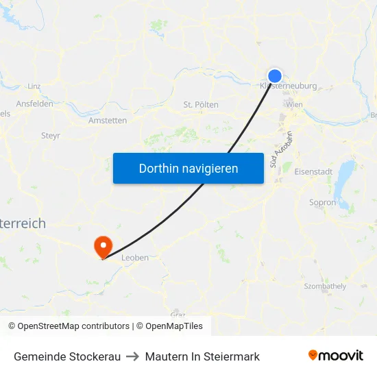 Gemeinde Stockerau to Mautern In Steiermark map