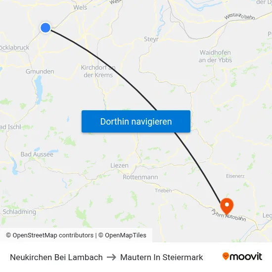 Neukirchen Bei Lambach to Mautern In Steiermark map