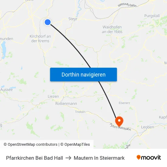 Pfarrkirchen Bei Bad Hall to Mautern In Steiermark map