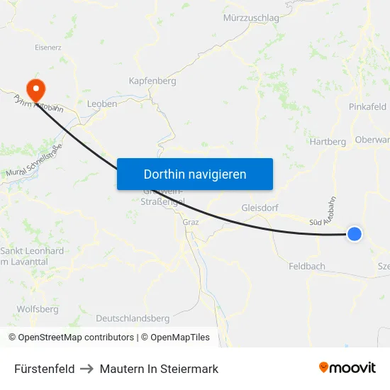 Fürstenfeld to Mautern In Steiermark map