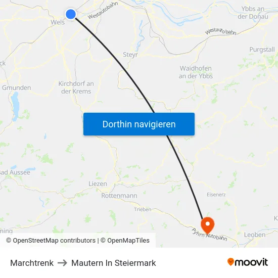 Marchtrenk to Mautern In Steiermark map