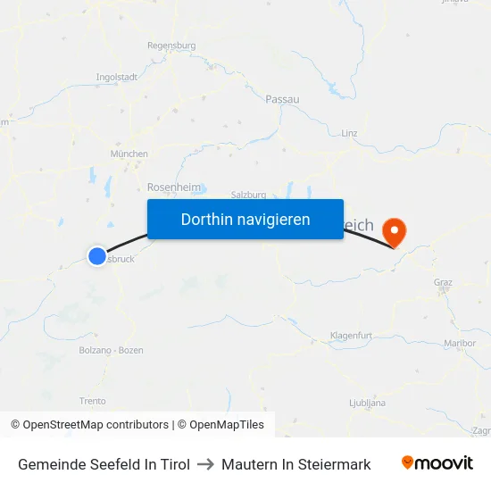 Gemeinde Seefeld In Tirol to Mautern In Steiermark map