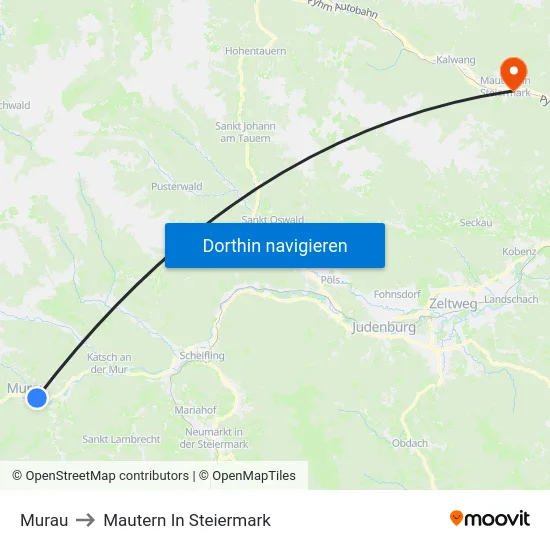 Murau to Mautern In Steiermark map