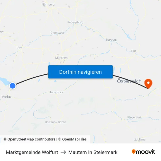 Marktgemeinde Wolfurt to Mautern In Steiermark map