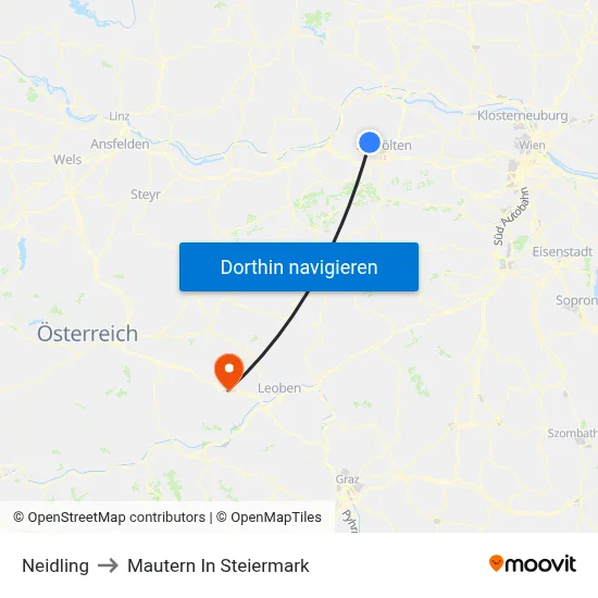 Neidling to Mautern In Steiermark map