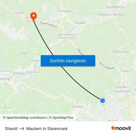 Stiwoll to Mautern In Steiermark map
