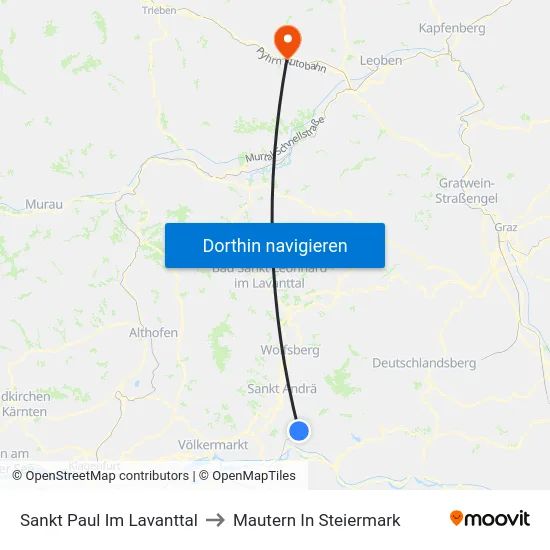 Sankt Paul Im Lavanttal to Mautern In Steiermark map