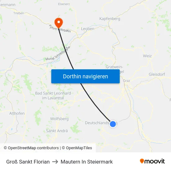Groß Sankt Florian to Mautern In Steiermark map