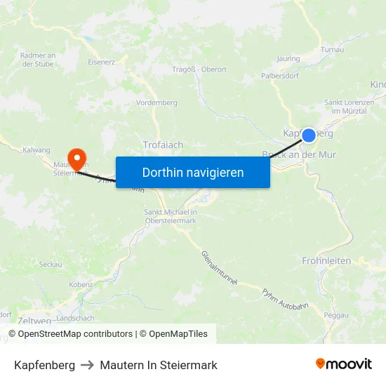 Kapfenberg to Mautern In Steiermark map