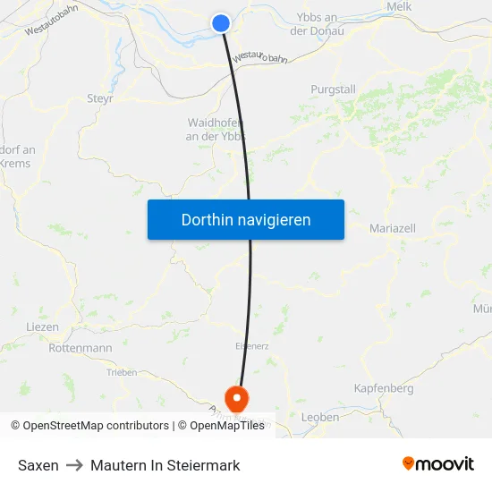 Saxen to Mautern In Steiermark map