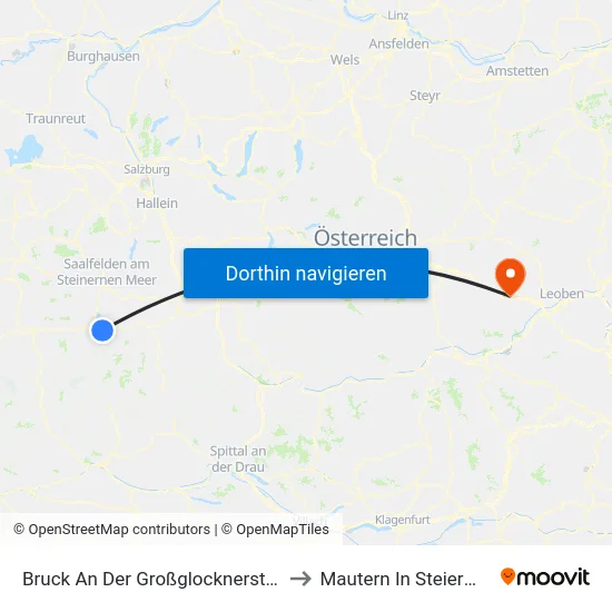 Bruck An Der Großglocknerstraße to Mautern In Steiermark map