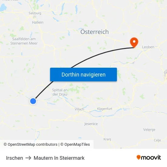 Irschen to Mautern In Steiermark map