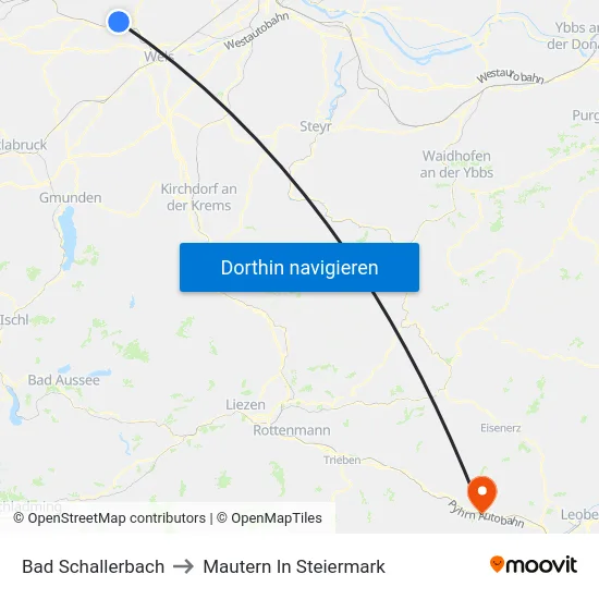 Bad Schallerbach to Mautern In Steiermark map
