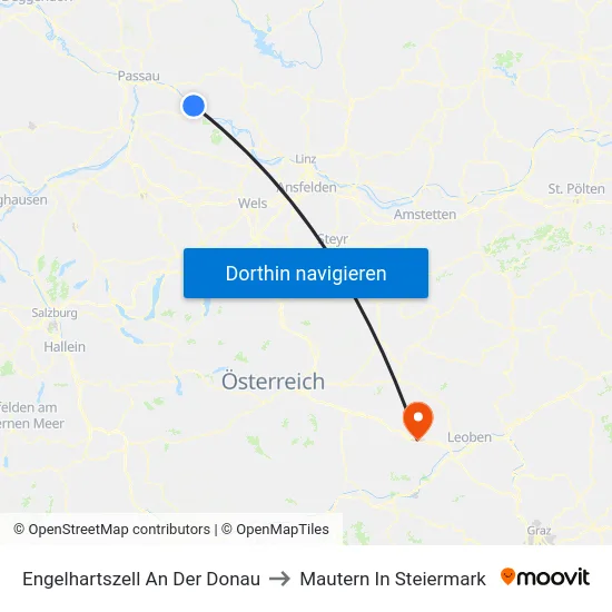 Engelhartszell An Der Donau to Mautern In Steiermark map