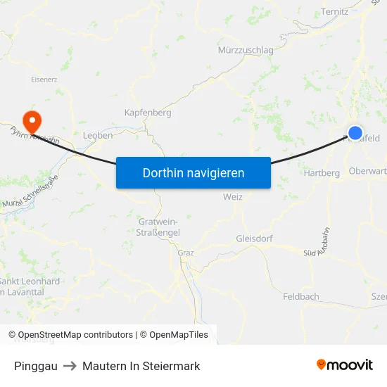 Pinggau to Mautern In Steiermark map