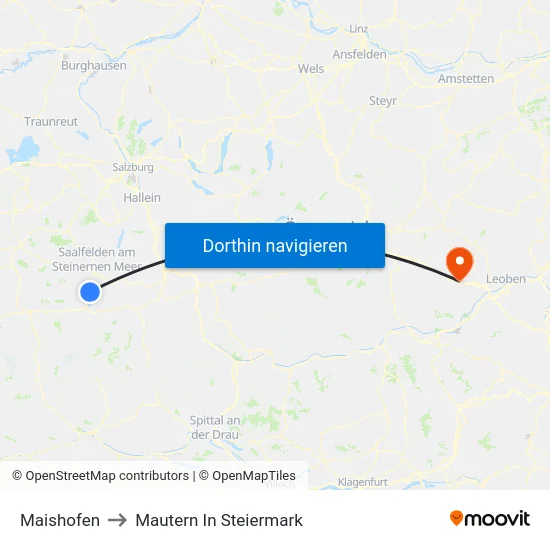Maishofen to Mautern In Steiermark map