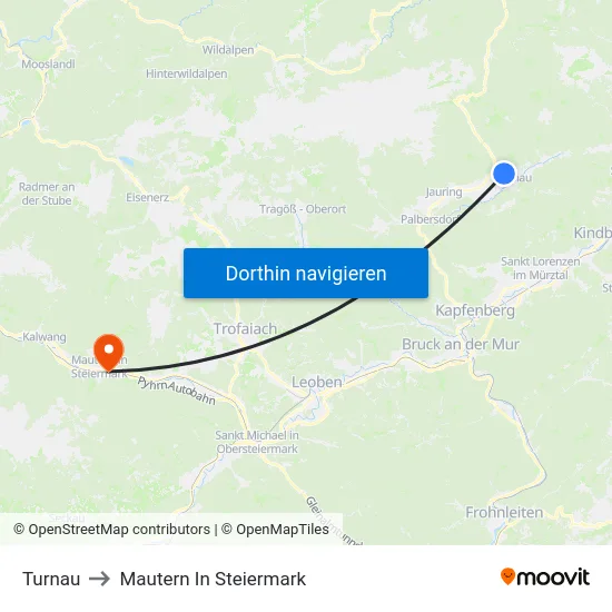 Turnau to Mautern In Steiermark map