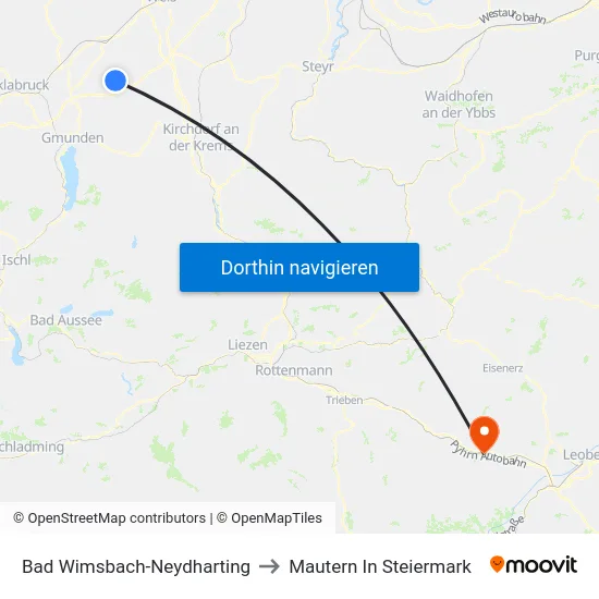 Bad Wimsbach-Neydharting to Mautern In Steiermark map