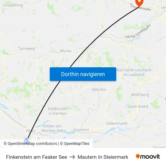 Finkenstein am Faaker See to Mautern In Steiermark map