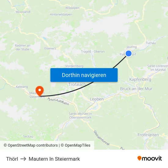 Thörl to Mautern In Steiermark map