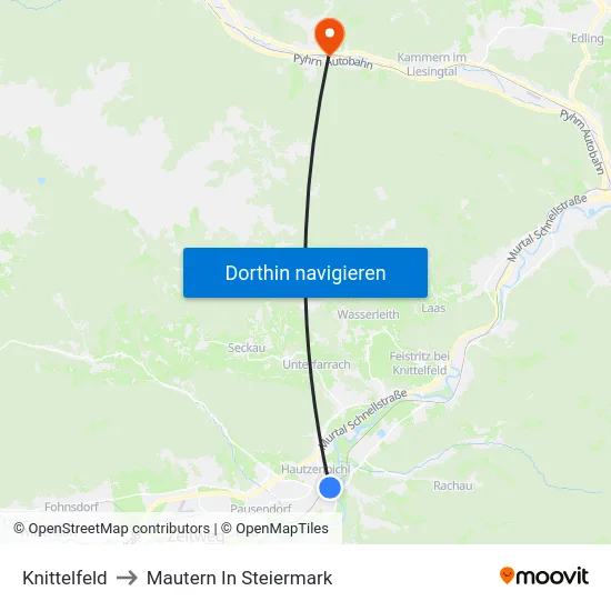 Knittelfeld to Mautern In Steiermark map