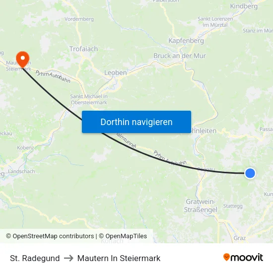 St. Radegund to Mautern In Steiermark map