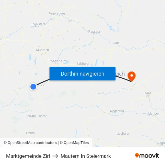 Marktgemeinde Zirl to Mautern In Steiermark map