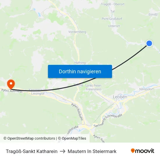 Tragöß-Sankt Katharein to Mautern In Steiermark map