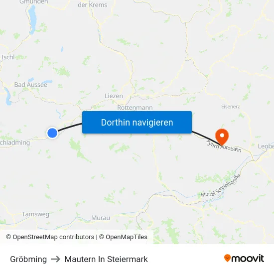 Gröbming to Mautern In Steiermark map