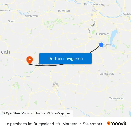 Loipersbach Im Burgenland to Mautern In Steiermark map