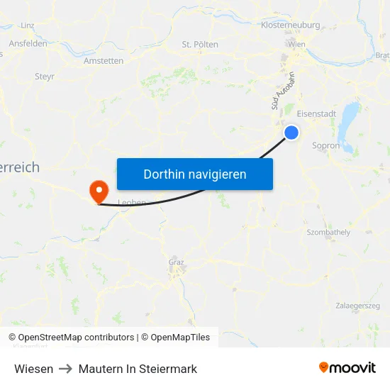 Wiesen to Mautern In Steiermark map