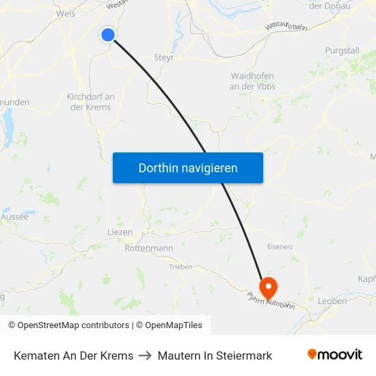 Kematen An Der Krems to Mautern In Steiermark map