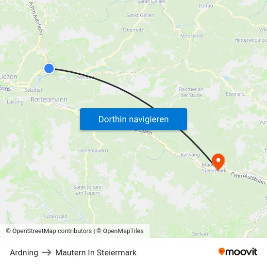 Ardning to Mautern In Steiermark map