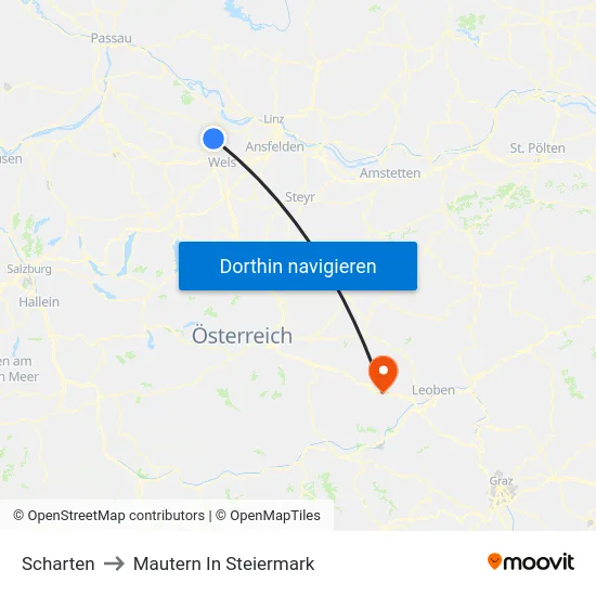 Scharten to Mautern In Steiermark map