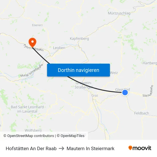 Hofstätten An Der Raab to Mautern In Steiermark map