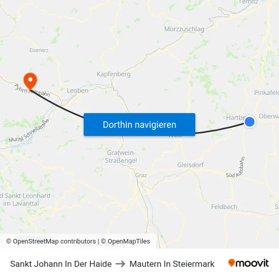 Sankt Johann In Der Haide to Mautern In Steiermark map
